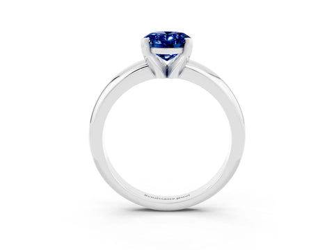 White gold Oval Cut Blue Sapphire Solitaire Engagement Ring with Round Band and Four-Prong Setting_3