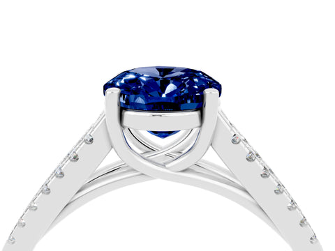 White gold Oval Cut Blue Sapphire Solitaire Engagement Ring with Split Shank Pavé Band_4