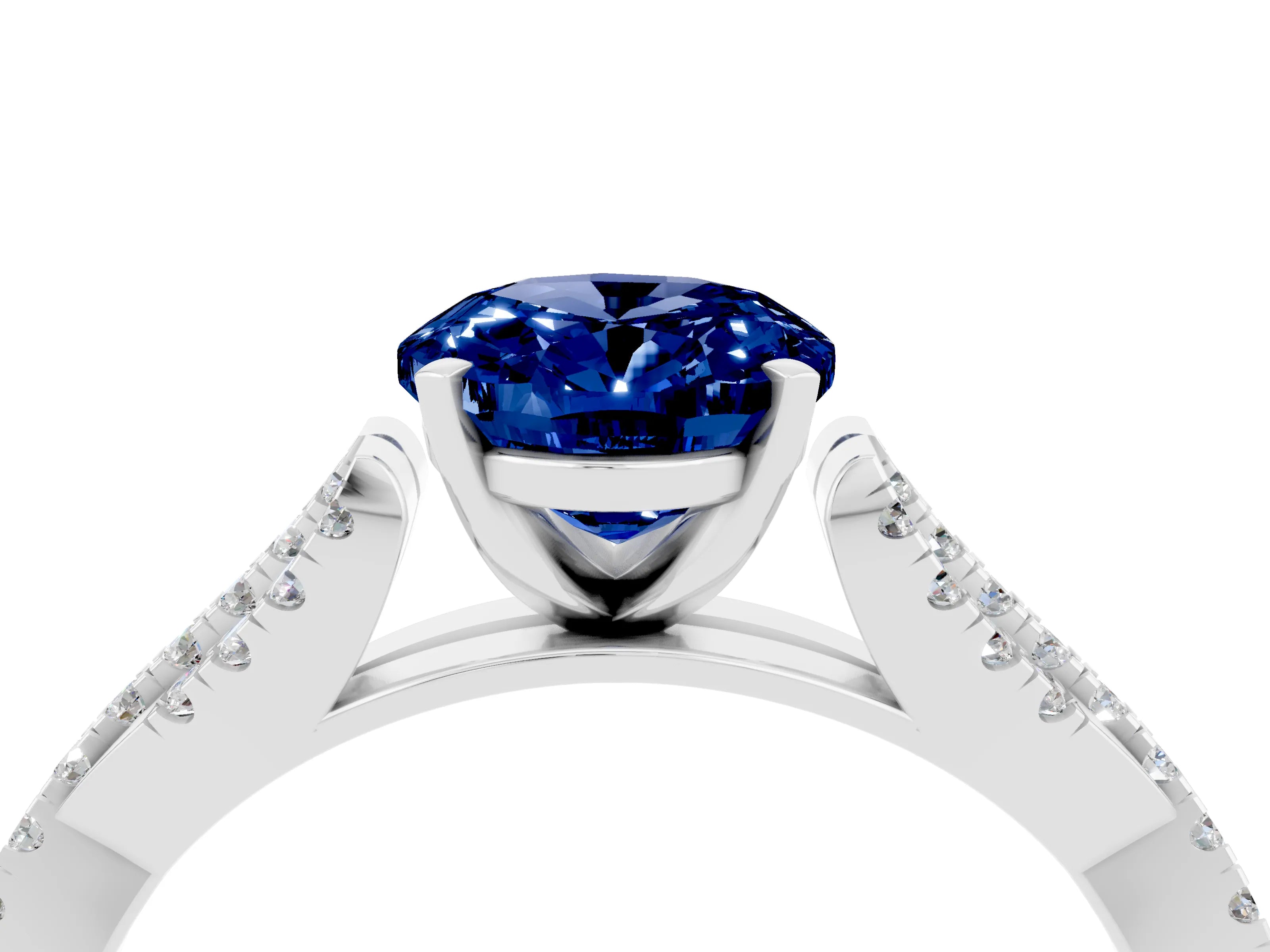 White gold Oval Cut Blue Sapphire Solitaire Engagement Ring with Twisted Pavé Band and Four-Prong Setting_4