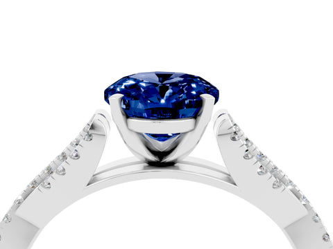 White gold Oval Cut Blue Sapphire Solitaire Engagement Ring with Twisted Pavé Band and Four-Prong Setting_4