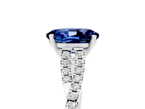 White gold Oval Cut Blue Sapphire Solitaire Engagement Ring with Twisted Pavé Band and Four-Prong Setting_5