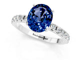 White gold Oval Cut Blue Sapphire Solitaire Pavé Band with Four-Prong Setting_1