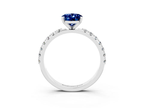 White gold Oval Cut Blue Sapphire Solitaire Pavé Band with Four-Prong Setting_3