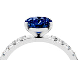 White gold Oval Cut Blue Sapphire Solitaire Pavé Band with Four-Prong Setting_4