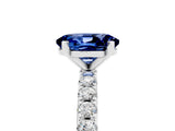 White gold Oval Cut Blue Sapphire Solitaire Pavé Band with Four-Prong Setting_5