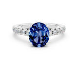 White gold Oval Cut Blue Sapphire Solitaire Pavé Engagement Ring with Round Band and Prong Setting_12