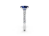 White gold Oval Cut Blue Sapphire Solitaire Pavé Engagement Ring with Round Band and Prong Setting_14