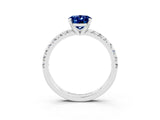 White gold Oval Cut Blue Sapphire Solitaire Pavé Engagement Ring with Round Band and Prong Setting_15
