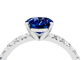 White gold Oval Cut Blue Sapphire Solitaire Pavé Engagement Ring with Round Band and Prong Setting_16