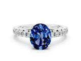 White gold Oval Cut Blue Sapphire Solitaire Pavé Engagement Ring with Round Band and Prong Setting_78