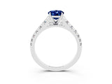 White gold Oval Cut Blue Sapphire Solitaire Ring with Cathedral Setting and Pavé Band_3