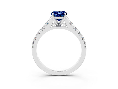 White gold Oval Cut Blue Sapphire Solitaire Ring with Cathedral Setting and Pavé Band_3