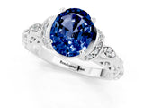 White gold Oval Cut Blue Sapphire Solitaire Ring with Filigree Band and Four-Prong Setting_25