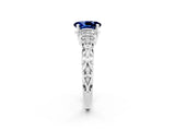 White gold Oval Cut Blue Sapphire Solitaire Ring with Filigree Band and Four-Prong Setting_26