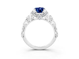 White gold Oval Cut Blue Sapphire Solitaire Ring with Filigree Band and Four-Prong Setting_27