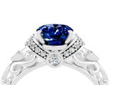 White gold Oval Cut Blue Sapphire Solitaire Ring with Filigree Band and Four-Prong Setting_28