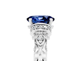 White gold Oval Cut Blue Sapphire Solitaire Ring with Filigree Band and Four-Prong Setting_29