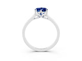 White gold Oval Cut Blue Sapphire Solitaire Ring with Flower Prong Setting and Classic Band_15
