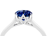 White gold Oval Cut Blue Sapphire Solitaire Ring with Flower Prong Setting and Classic Band_16