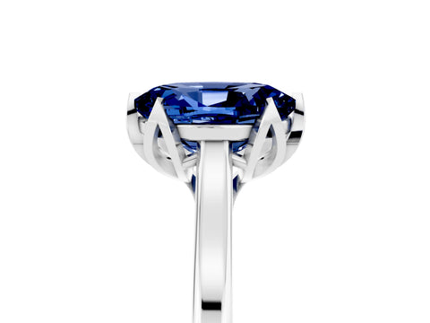 White gold Oval Cut Blue Sapphire Solitaire Ring with Flower Prong Setting and Classic Band_29