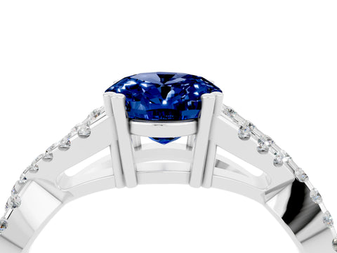 White gold Oval Cut Blue Sapphire Solitaire Ring with Four-Prong Setting and Twisted Pavé Band_4