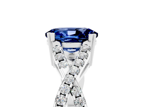 White gold Oval Cut Blue Sapphire Solitaire Ring with Four-Prong Setting and Twisted Pavé Band_5
