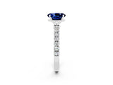 White gold Oval Cut Blue Sapphire Solitaire Ring with Pavé Accents and Four-Prong Setting_2