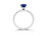 White gold Oval Cut Blue Sapphire Solitaire Ring with Pavé Accents and Four-Prong Setting_3