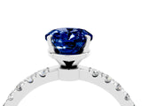 White gold Oval Cut Blue Sapphire Solitaire Ring with Pavé Accents and Four-Prong Setting_4