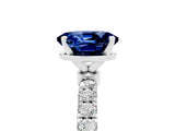 White gold Oval Cut Blue Sapphire Solitaire Ring with Pavé Accents and Four-Prong Setting_5