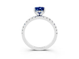 White gold Oval Cut Blue Sapphire Solitaire Ring with Pavé Band and Four-Prong Setting_27