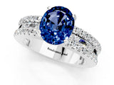 White gold Oval Cut Blue Sapphire Solitaire Ring with Pavé and Channel Set Band_1