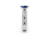 White gold Oval Cut Blue Sapphire Solitaire Ring with Pavé and Channel Set Band_2