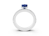 White gold Oval Cut Blue Sapphire Solitaire Ring with Pavé and Channel Set Band_3