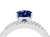 White gold Oval Cut Blue Sapphire Solitaire Ring with Pavé and Channel Set Band_4