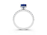 White gold Oval Cut Blue Sapphire Solitaire Ring with Round  Pavé Band and Four-Prong Setting_63