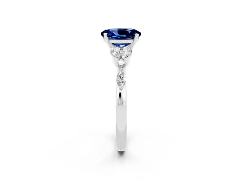 White gold Oval Cut Blue Sapphire Solitaire Ring with Side Stones and Four-Prong Setting_14