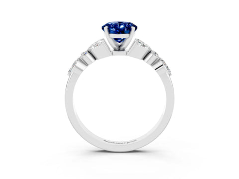 White gold Oval Cut Blue Sapphire Solitaire Ring with Side Stones and Four-Prong Setting_15