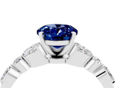 White gold Oval Cut Blue Sapphire Solitaire Ring with Side Stones and Four-Prong Setting_28