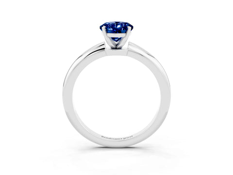 White gold Oval Cut Blue Sapphire Solitaire Ring with Six-Prong Setting and Classic Band_3