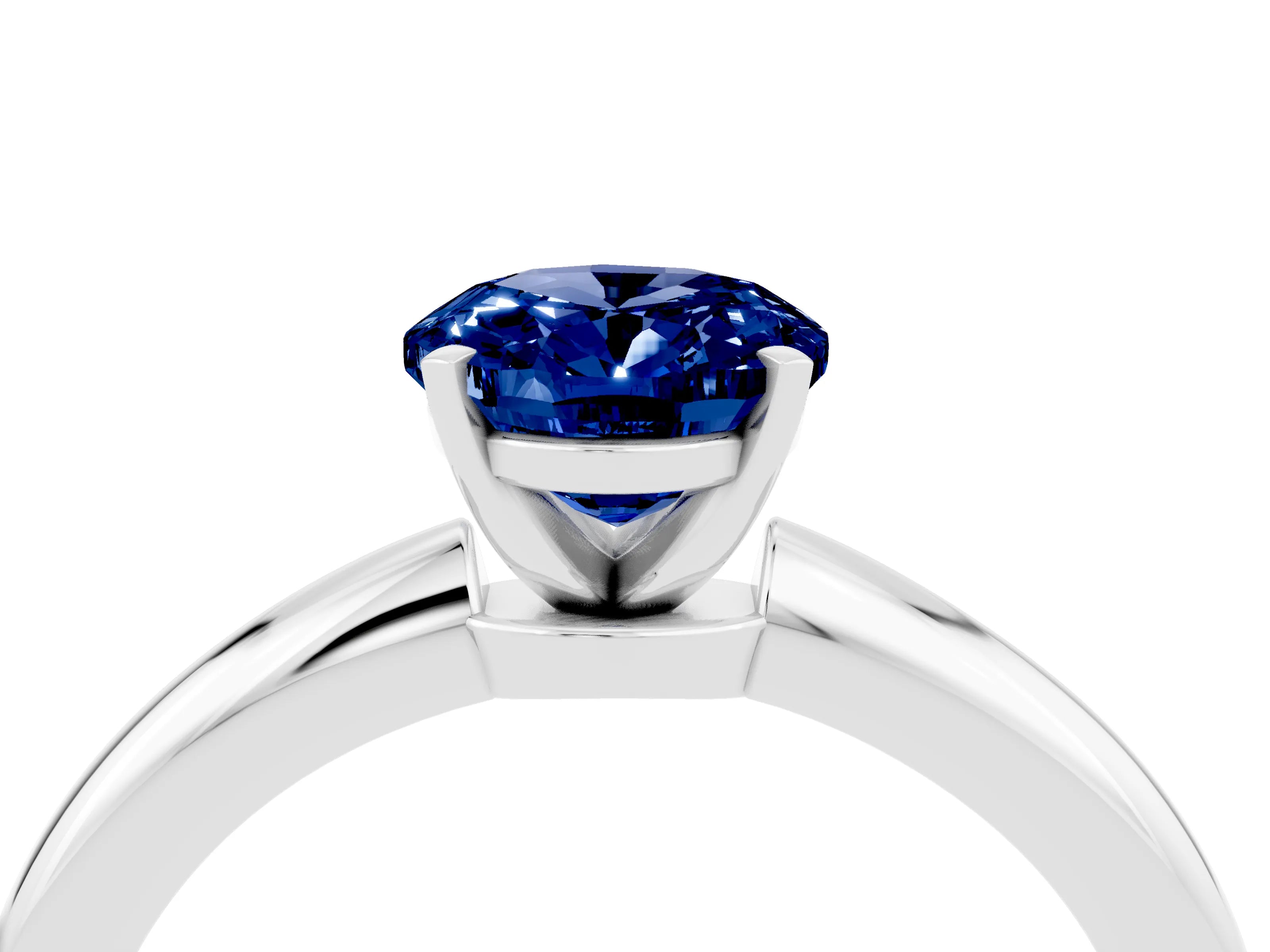 White gold Oval Cut Blue Sapphire Solitaire Ring with Six-Prong Setting and Classic Band_4
