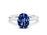 White gold Oval Cut Blue Sapphire Solitaire Ring with Thin Band and Four-Prong Setting_12