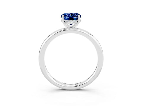 White gold Oval Cut Blue Sapphire Solitaire Ring with Thin Band and Four-Prong Setting_15