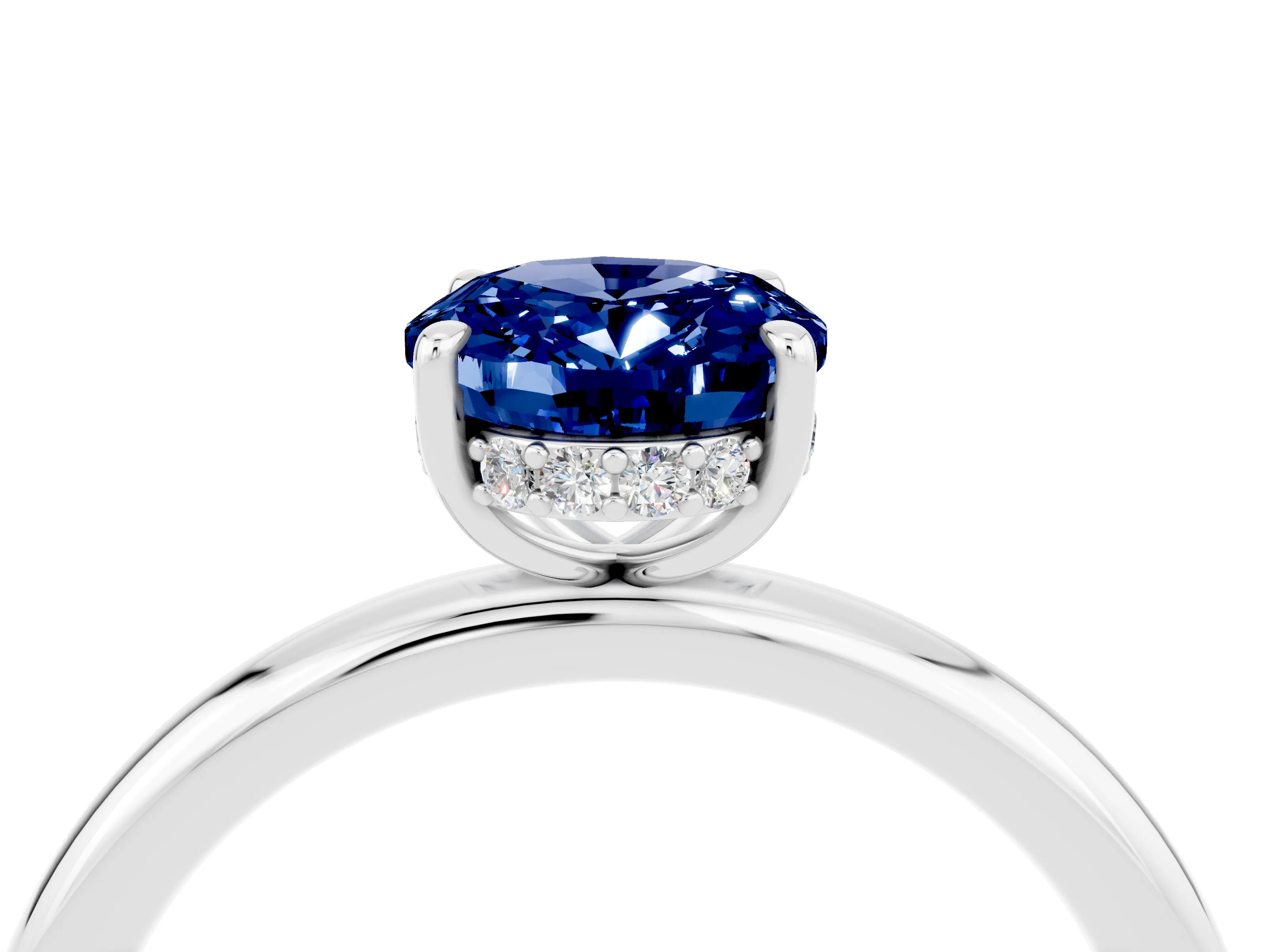 White gold Oval Cut Blue Sapphire Solitaire Ring with Thin Band and Four-Prong Setting_16