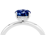 White gold Oval Cut Blue Sapphire Solitaire Ring with Thin Band and Four-Prong Setting_16