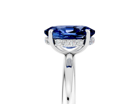 White gold Oval Cut Blue Sapphire Solitaire Ring with Thin Band and Four-Prong Setting_17