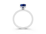 White gold Oval Cut Blue Sapphire Solitaire Ring with Thin Band and Prong Setting_15