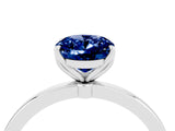 White gold Oval Cut Blue Sapphire Solitaire Ring with Thin Band and Prong Setting_16