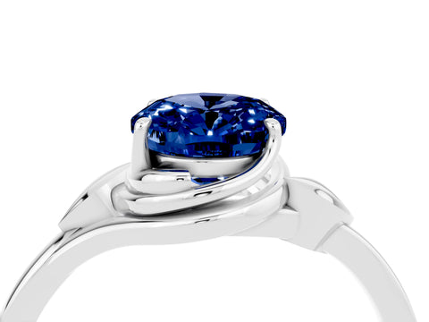 White gold Oval Cut Blue Sapphire Solitaire Ring with Twist Band and Four-Prong Setting_16