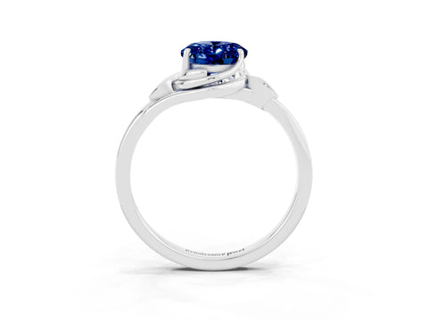 White gold Oval Cut Blue Sapphire Solitaire Ring with Twist Band and Four-Prong Setting_39